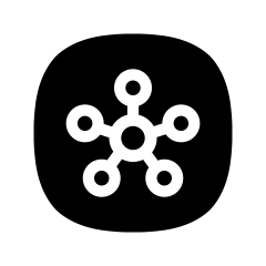 SmartThings Biały symbol przypominający sieć lub połączenie, na czarnym tle.