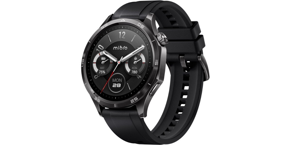 Smartwatch MIBRO GT Czarny na białym tle.