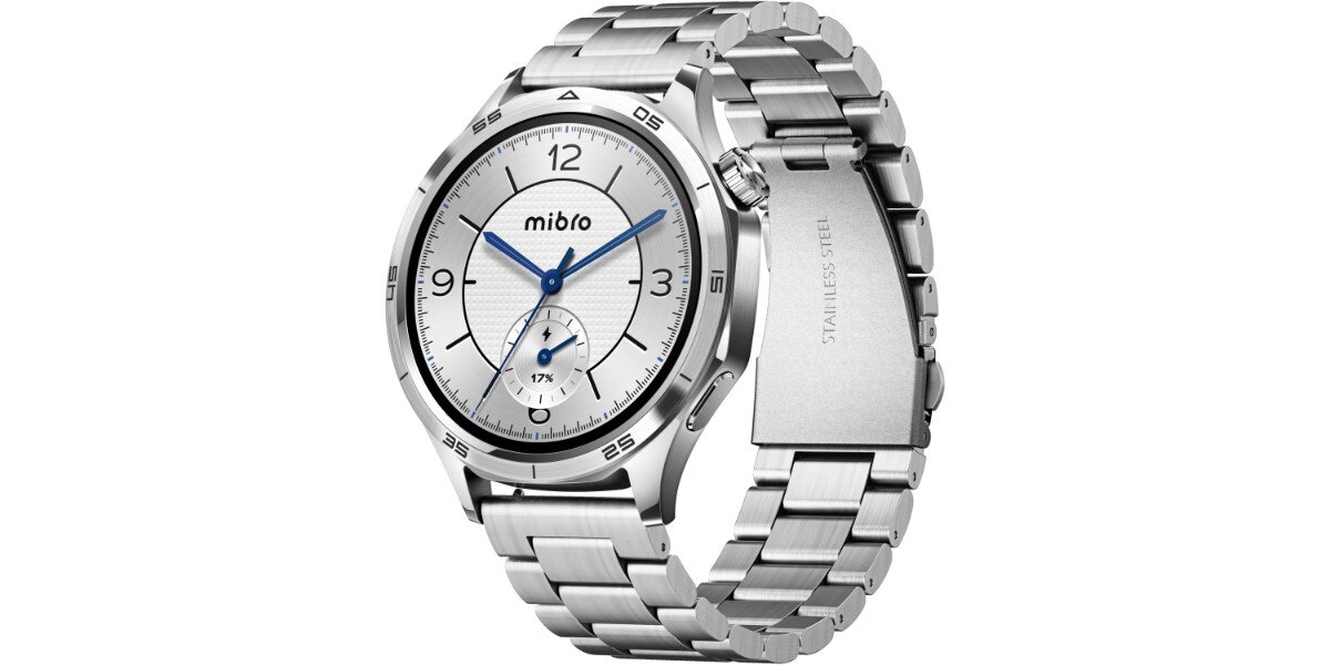 Smartwatch MIBRO GT Srebrny na białym tle.