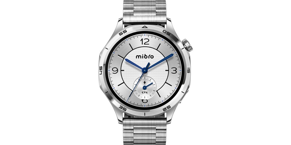 Smartwatch MIBRO GT Srebrny na białym tle.