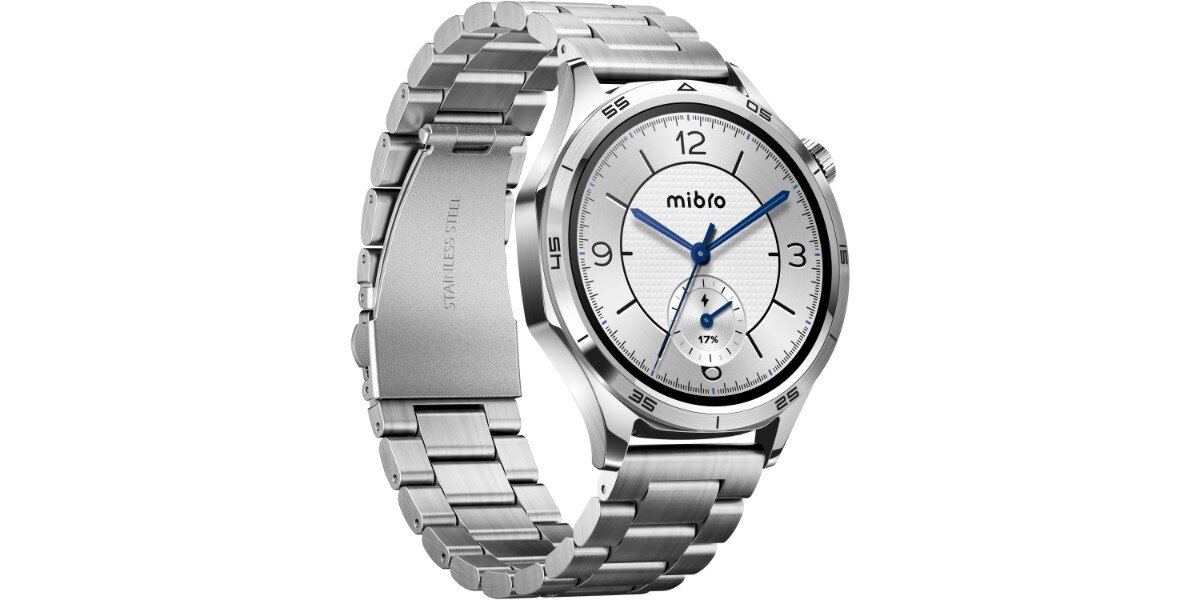 Smartwatch MIBRO GT Srebrny na białym tle.