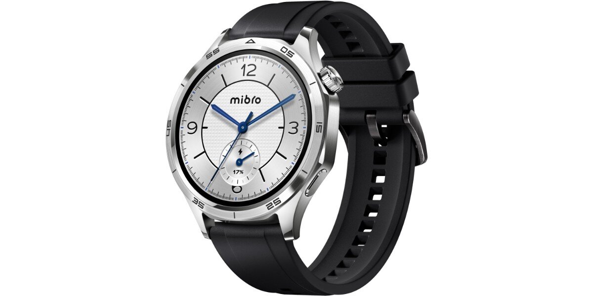 Smartwatch MIBRO GT Srebrny na białym tle.