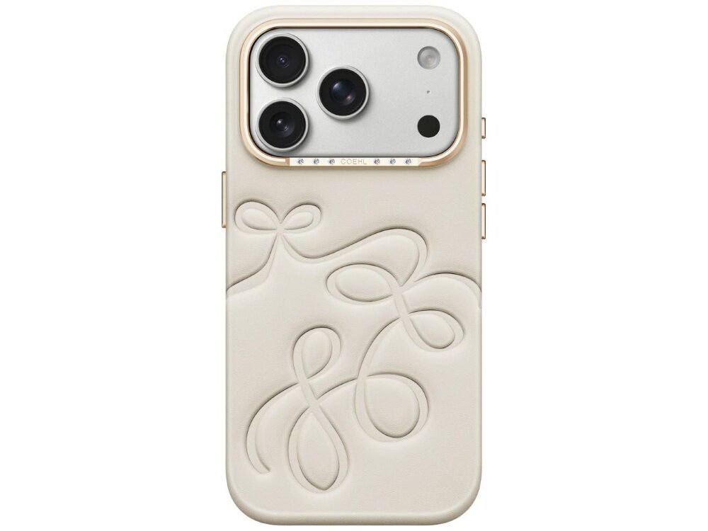 Etui UNIQ Coehl Cloude, widok obudowy na iPhone od tyłu, wytłaczany dekoracyjny wzór, ozdobne obramowanie aparatu i eleganckie wykończenie