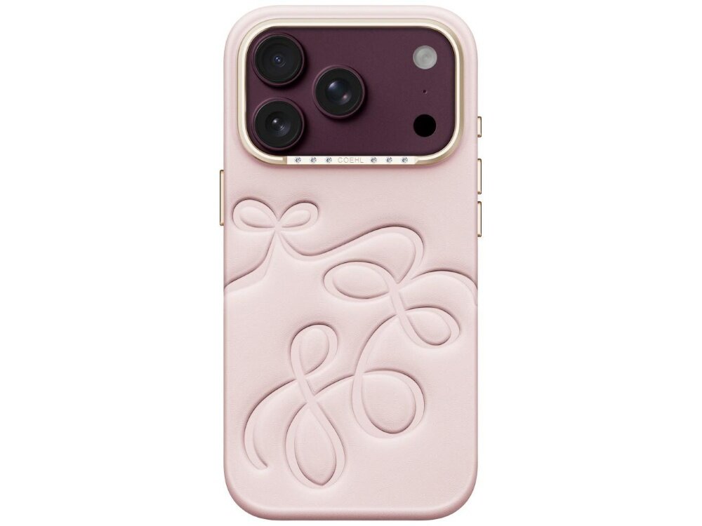 Etui UNIQ Coehl Cloude, widok obudowy na iPhone od tyłu, wytłaczany dekoracyjny wzór, ozdobne obramowanie aparatu i eleganckie wykończenie