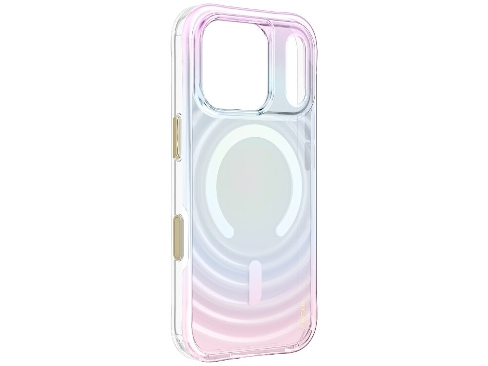 Etui UNIQ Coehl Vela, obudowa Hardcase bez telefonu, widoczne wycięcie na aparat, osłony przycisków, opalizujące plecki, dekoracyjne fale i magnetyczny pierścień