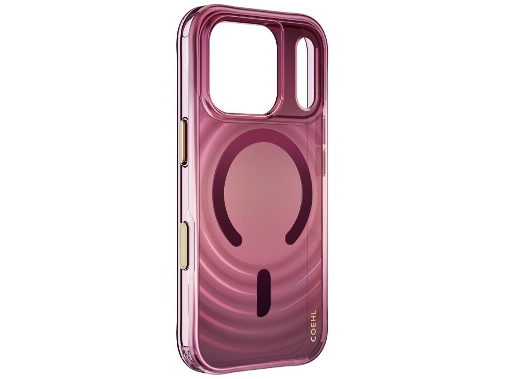 Etui UNIQ Coehl Vela, obudowa Hardcase bez telefonu, widoczne wycięcie na aparat, osłony przycisków, opalizujące plecki, dekoracyjne fale i magnetyczny pierścień