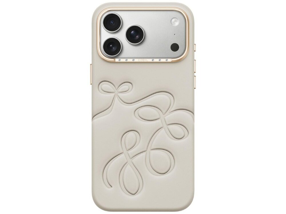 Etui UNIQ Coehl Cloude, widok obudowy na iPhone od tyłu, wytłaczany dekoracyjny wzór, ozdobne obramowanie aparatu i eleganckie wykończenie