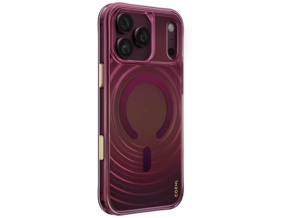 Etui UNIQ Coehl Vela, widok obudowy na telefon pod kątem, opalizujące wykończenie, dekoracyjny wzór fal i magnetyczny pierścień