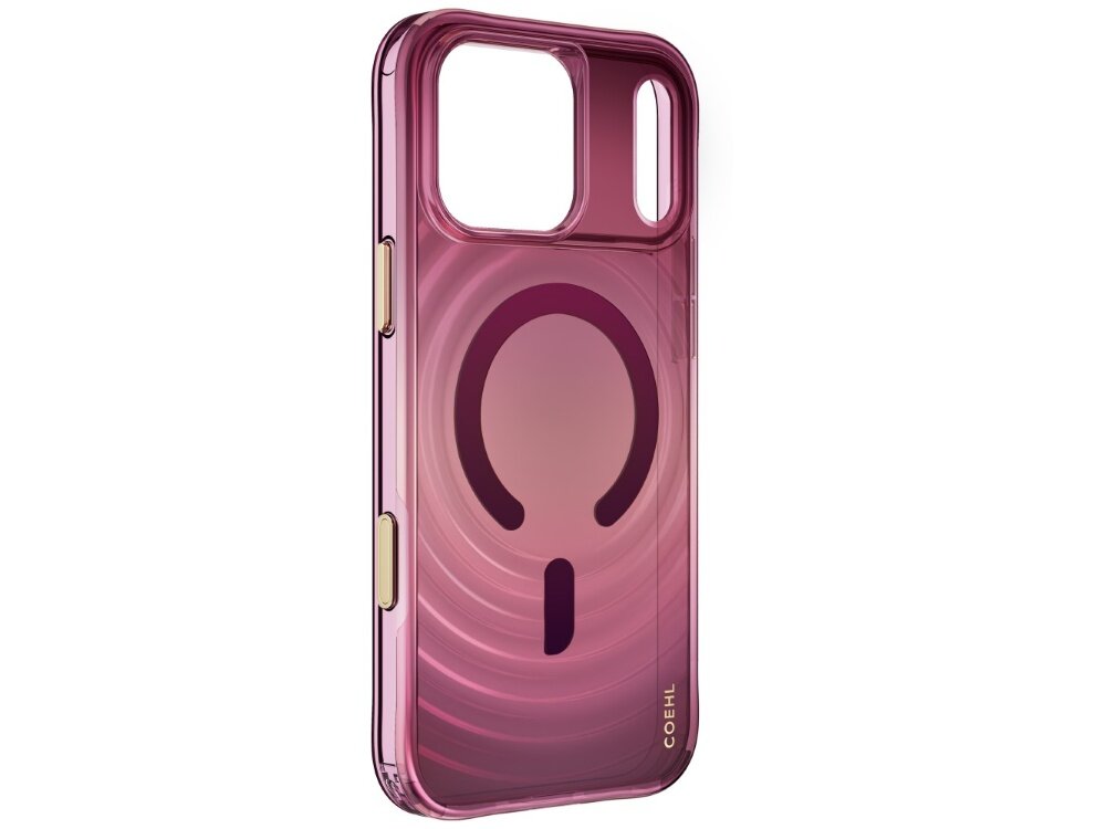Etui UNIQ Coehl Vela, obudowa Hardcase bez telefonu, widoczne wycięcie na aparat, osłony przycisków, opalizujące plecki, dekoracyjne fale i magnetyczny pierścień