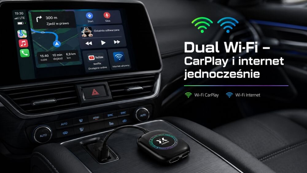 Adapter XENSO Y4 Dual Wi-Fi internet YouTube Netflix, adapter zainstalowany w aucie