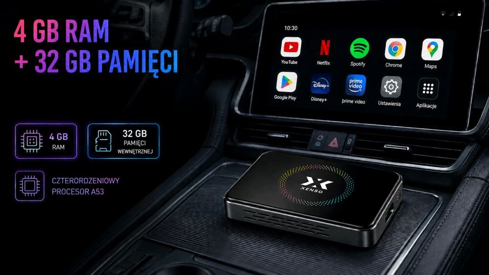 Adapter XENSO Y6 4 GB RAM 32 GB pamięci wewnętrznej procesor A53, ADAPTER LEŻĄCY NA KOKPICIE AUTA