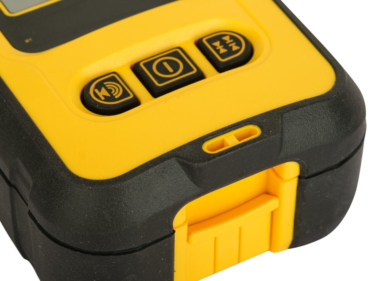 Detektor wiązki laserowej DEWALT DE0892G-XJ, precyzja, szeroki, konkretny, zadanie, na białym tle zbliżenie na dolną partię detektora