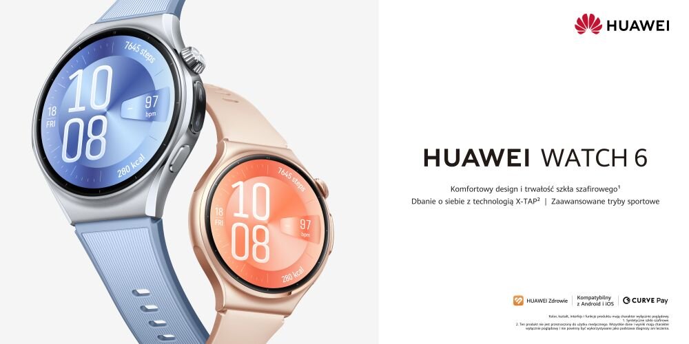 HUAWEI WATCH 6 inteligentny smartwatch elegancki design szkło szafirowe komfort noszenia