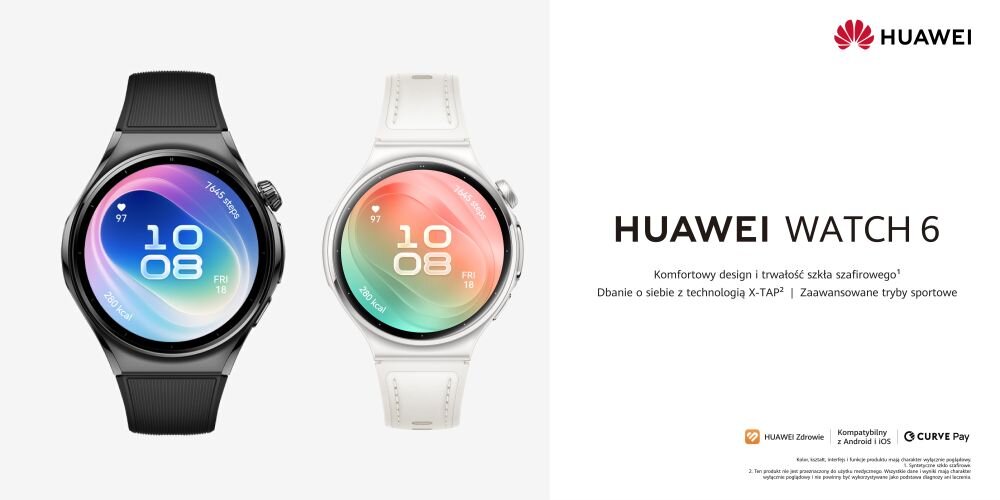 HUAWEI WATCH 6 inteligentny smartwatch elegancki design szkło szafirowe komfort noszenia