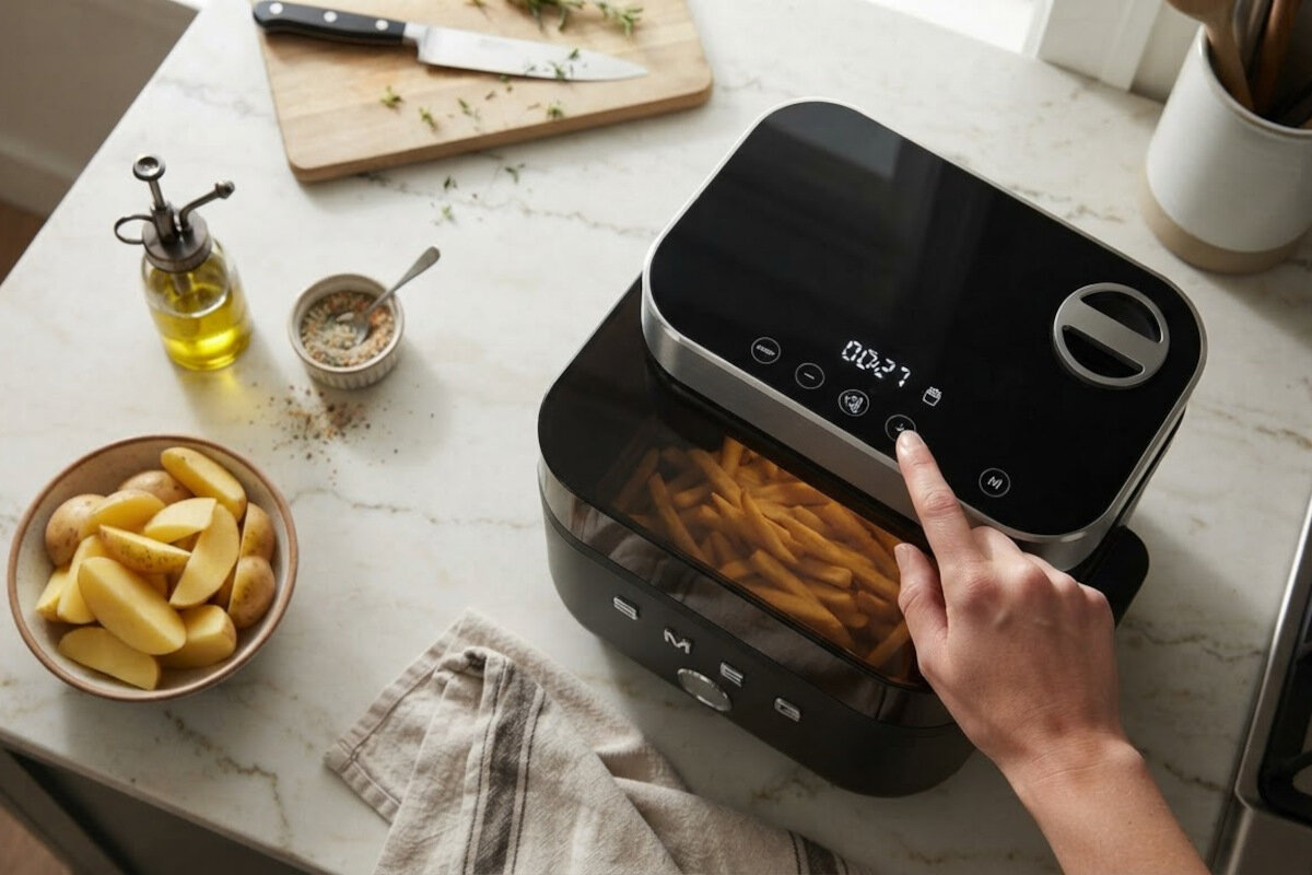 Air Fryer Frytkownica beztłuszczowa SMEG AFC01BLMEU 7l z okienkiem do obserwacji postępów gotowania