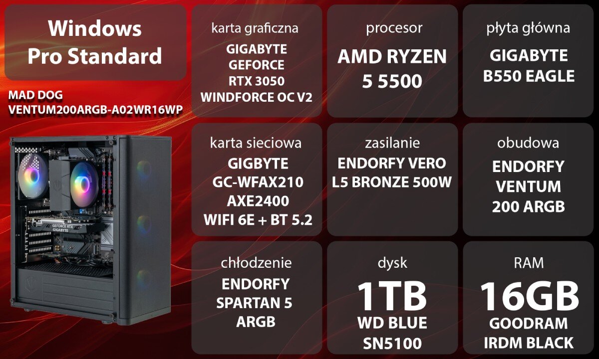 Komputer MAD DOG VENTUM200ARGB-A02WR16WP Kobieta w słuchawkach z podświetleniem LED gra na komputerze. Siedzi przy biurku z monitorem, klawiaturą i myszką, w tle znajduje się gamingowe studio z żółtymi akcentami oświetlenia, przeznaczenie, komponenty, testy