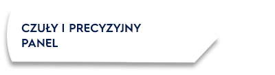 Obraz przedstawia biały prostokąt z czarnym napisem \'CZUŁY I PRECYZYJNY PANEL\'.
