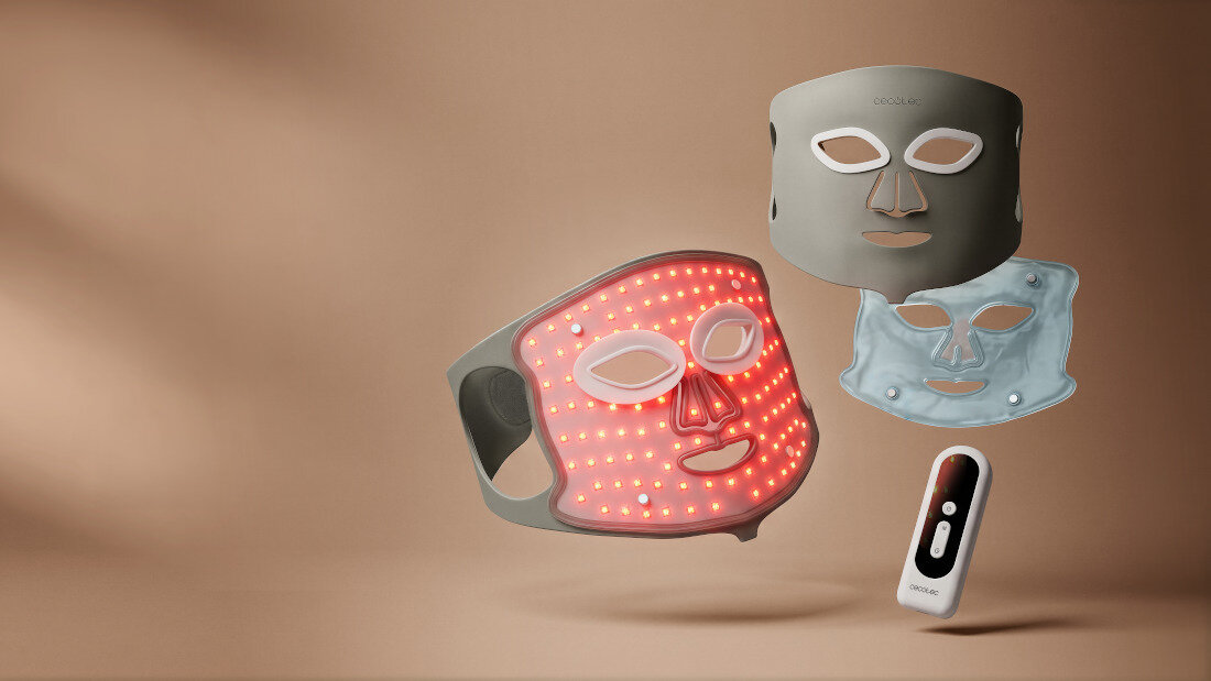 Maska LED do twarzy CECOTEC FaceCare Lum Ice Beżowy zdjęcie lifestyle Wielokolorowa pielęgnacja LED