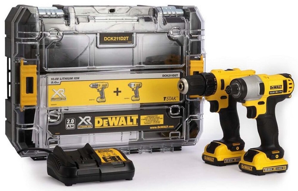 Zestaw Combo DEWALT DCK211D2T zestaw wiertarko-wkretarka DEWALT DCD710 zakretarka DEWALT DCF815 dwa akumulatory ladowarka walizka dokumentacja