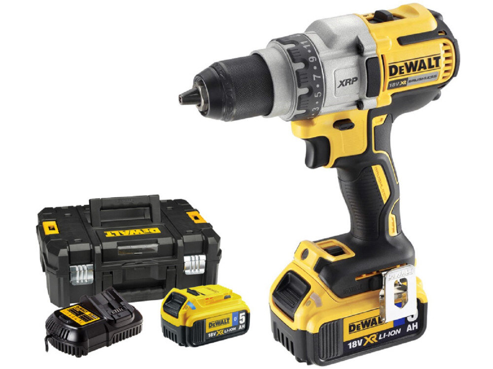 Wiertarko-wkrętarka DEWALT DCD991P2B w zestawie 2 akumulatory ładowarka zaczep do paska rękojeść dodatkowa uchwyt magnetyczny do bitów walizka instrukcja obsługi w języku polskim karta gwarancyjna