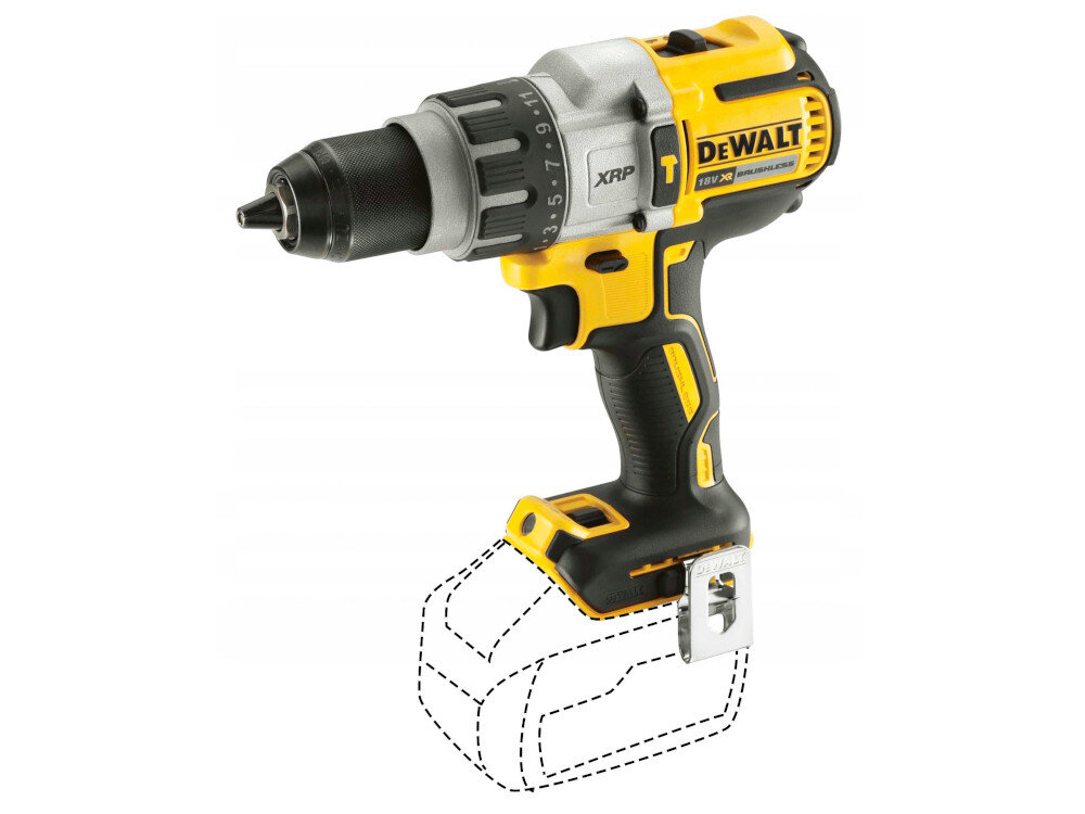 Wiertarko-wkrętarka DEWALT DCD996NT silnik bezszczotkowy akumulator Li-Ion 18 V XRP maksymalna prędkość obrotowa doo 2000 obr/min częstotliwość udaru do 38250 maksymalny moment obrotowy do 95 Nm