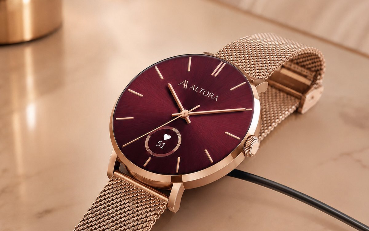 Smartwatch 3MK Altora Vivid Lady podłączony do ładowarki.
