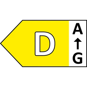 Etykieta energetyczna z literą \'D\' na żółtym tle oraz skalą od \'A\' do \'G\'.