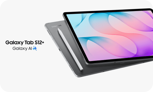 Obraz przedstawia tablet z dużym ekranem, obok którego leży rysik. Na obrazie widoczny jest tekst: \'Galaxy Tab S12+ Galaxy AI\'.