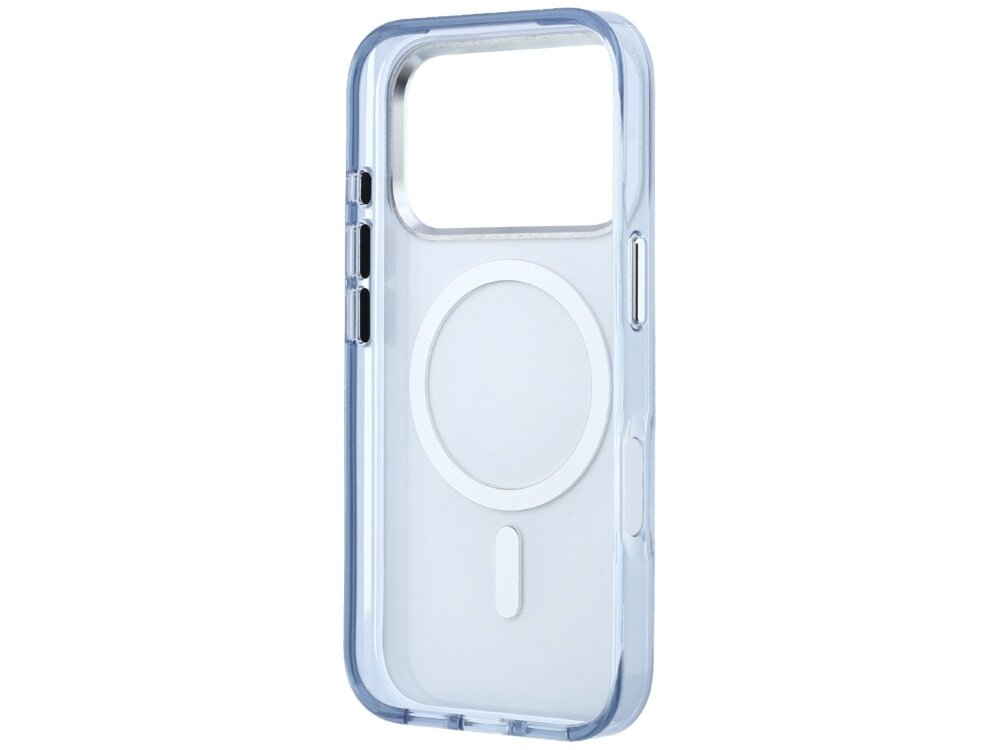 Jasnoniebieskie etui na telefon z przezroczystymi bokami i okrągłym wzorem na środku, przeznaczone do Apple iPhone 17 Pro Max/18 Pro Max.