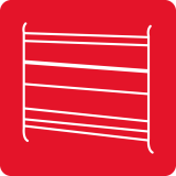 Czerwona ikona z białym symbolem drabinki, przedstawiająca pięć poziomych linii połączonych pionowymi liniami po bokach.