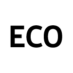 Czarny napis \'ECO\' na białym tle.
