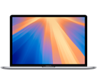 Laptop z wyświetlaczem pokazującym kolorowy gradient od pomarańczowego do niebieskiego. Obudowa jest w kolorze ciemnym, a na ekranie nie ma widocznego tekstu.