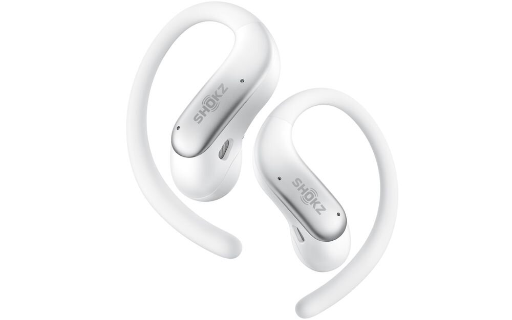 Słuchawki powietrzne SHOKZ OpenFit Air 2, do 8 godzin pracy, 36 godzin z etui, szybkie ładowanie, słuchawki na białym tle
