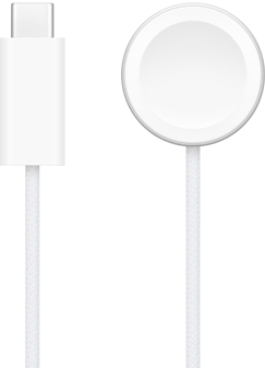 Ładowarka USB‑C obok ładowarki magnetycznej do szybkiego ładowania Apple Watch