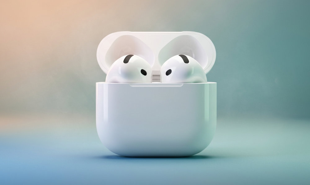 Apple AirPods 5 - Dwie bezprzewodowe słuchawki douszne umieszczone w otwartym etui ładującym 