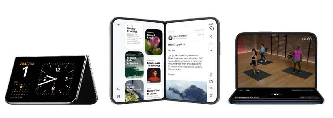 iPhone Duo zaprezentowany w trzech różnych zastosowaniach na białym tle.