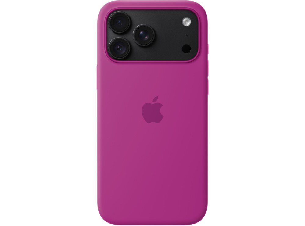 Etui APPLE Case MagSafe do Apple iPhone 18 Pro Max Zbliżenie na tył telefonu w ochronnym etui z odsłoniętą jasną wyspą aparatów i centralnym logo