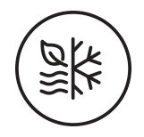 Czarno-biała ikona przedstawiająca liść i płatek śniegu w okręgu.