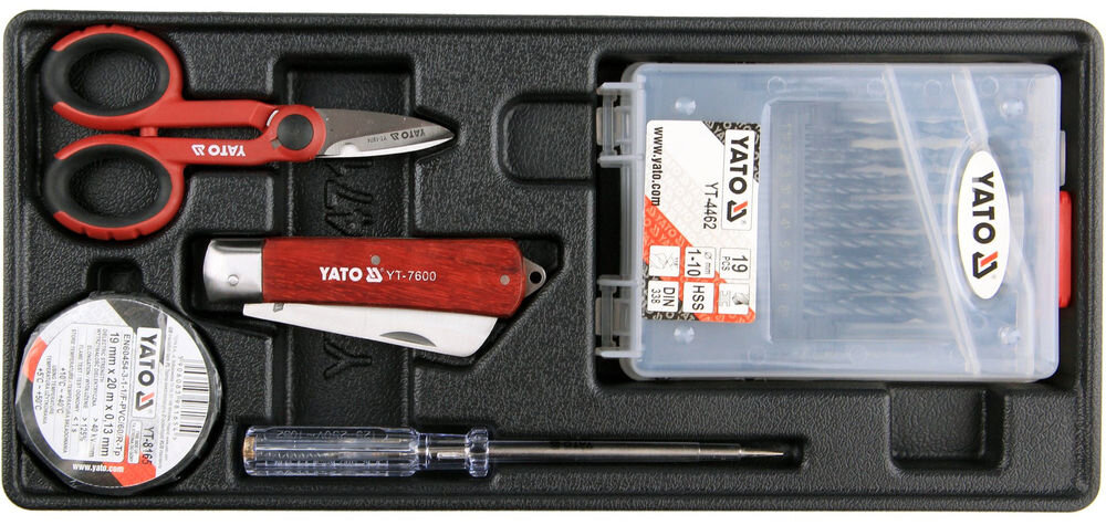 Wkład Yato YT-55471 wiertła do metalu HSS 6542 nożyce 140 mm nóż próbnik taśma izolacyjna
