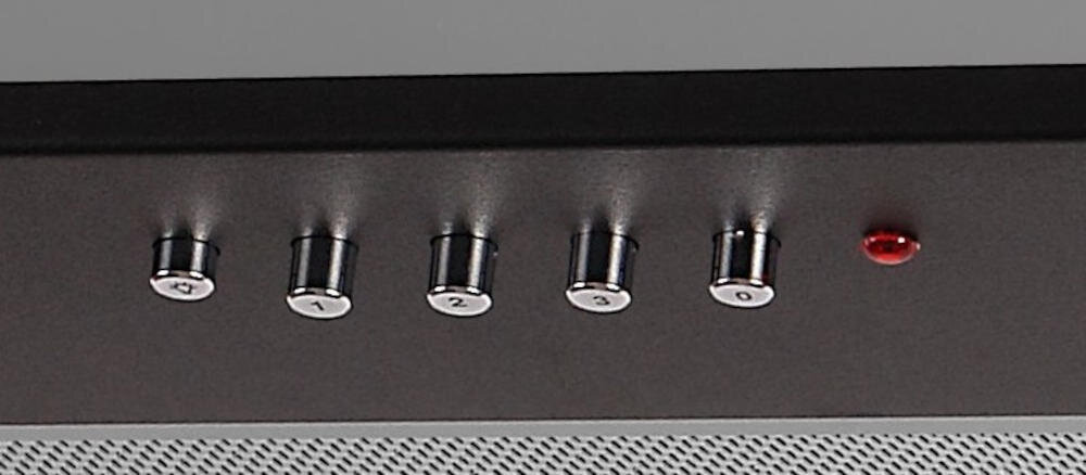 Panel sterowania z pięcioma srebrnymi przyciskami oznaczonymi cyframi 0, 1, 2, 3 oraz czerwoną diodą. Poniżej znajduje się metalowa kratka wentylacyjna.