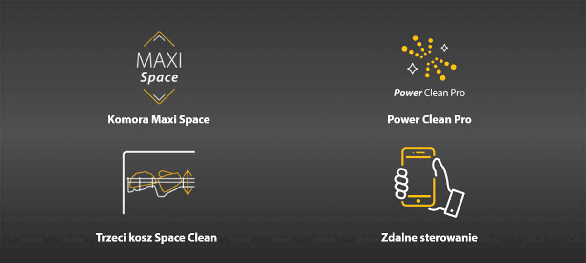 ZMYWARKA WHIRLPOOL W8IC1542MEXPL MAXISPACE POWERCLEAN Grafika prezentuje najważniejsze funkcje zmywarki, takie jak Maxi Space, Power Clean Pro, trzeci kosz Space Clean oraz zdalne sterowanie komora Maxi Space Power Clean Pro trzeci kosz SpaceClean zdalne sterowanie HomeWhiz