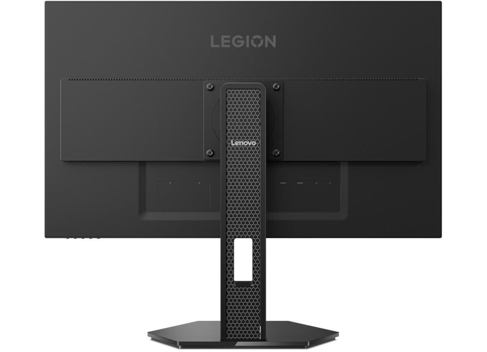 Monitor z widocznym logo \'LEGION\' na górze i \'Lenovo\' na podstawie, z tyłu obudowy w kolorze czarnym.