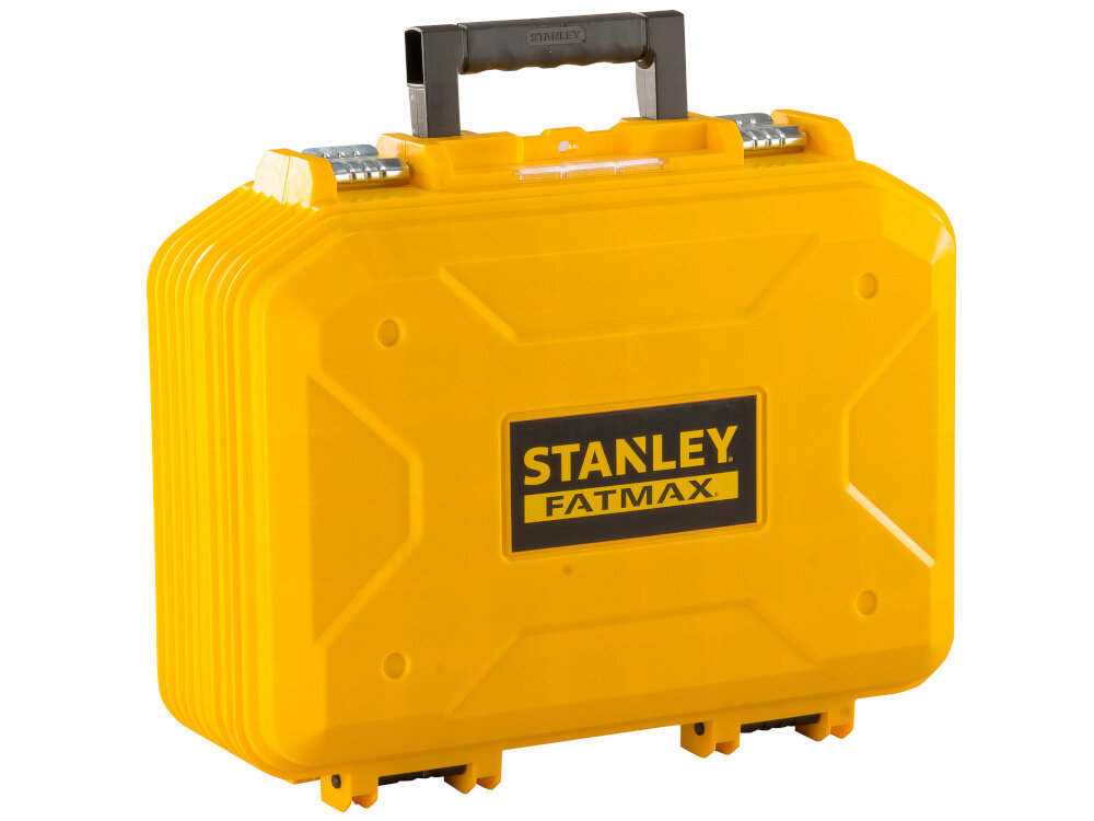 Walizka narzędziowa STANLEY FMST1-71943 Fatmax zamknięta walizka na białym tle widoczna od przodu pod skosem przechowywanie transport narzędzi i akcesoriów szybki dostęp do zawartości do użytku w domu i przez profesjonalistów