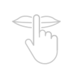 Ikona przedstawia szary symbol dłoni z palcem wskazującym przyłożonym do ust, co sugeruje ciszę.