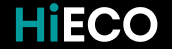 Logo z napisem \'HiECO\' na czarnym tle, gdzie litery \'Hi\' są w kolorze turkusowym, a \'ECO\' w kolorze białym.