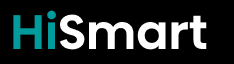 Logo z napisem \'HiSmart\' na czarnym tle, gdzie \'Hi\' jest w kolorze turkusowym, a \'Smart\' w kolorze białym.