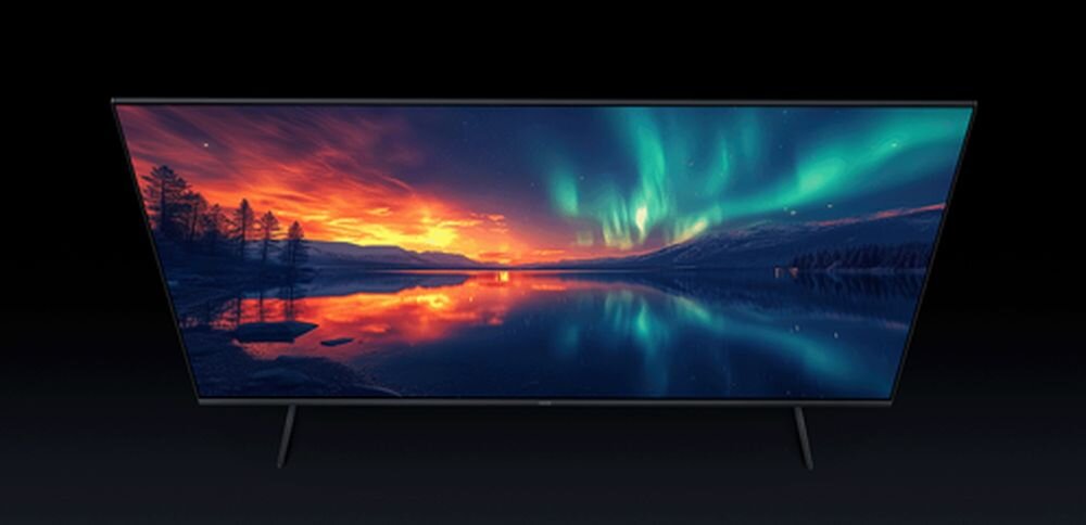 Telewizor XIAOMI X Mini 2026 65 QD-Mini LED 1,07 miliarda kolorów DCI-P3 93 procent rozdzielczość 4K Filmmaker Mode, telewizor na czarnym tle