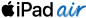 Logo przedstawia napis \'iPad air\' z charakterystycznym niebieskim słowem \'air\'.
