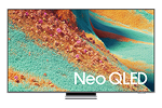 Telewizor z wyświetlaczem prezentującym kolorowy, abstrakcyjny wzór. Na ekranie widoczny jest napis \'Neo QLED\'.
