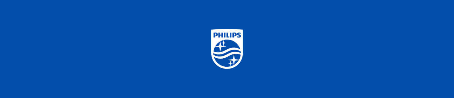 Na niebieskim tle znajduje się logo z napisem PHILIPS oraz symbolami gwiazd i fal.